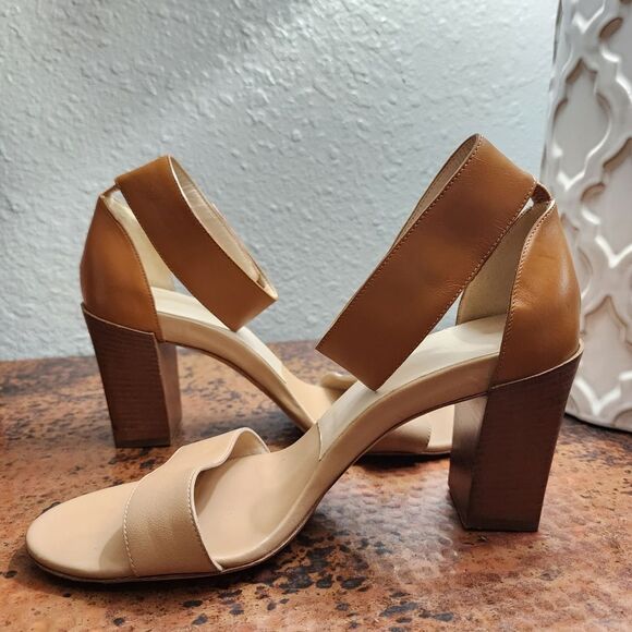 Chloe Sz. 9.5 Stacked-Heel Ankle-Wrap Sandal in Teak/Apricot Quite Luxury - Picture 7 of 17